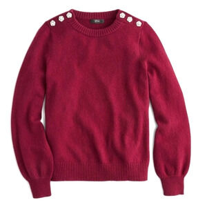 J Crew Womens Red Festive Jeweled Crystal Button Crew Neck Classic Sweater Large